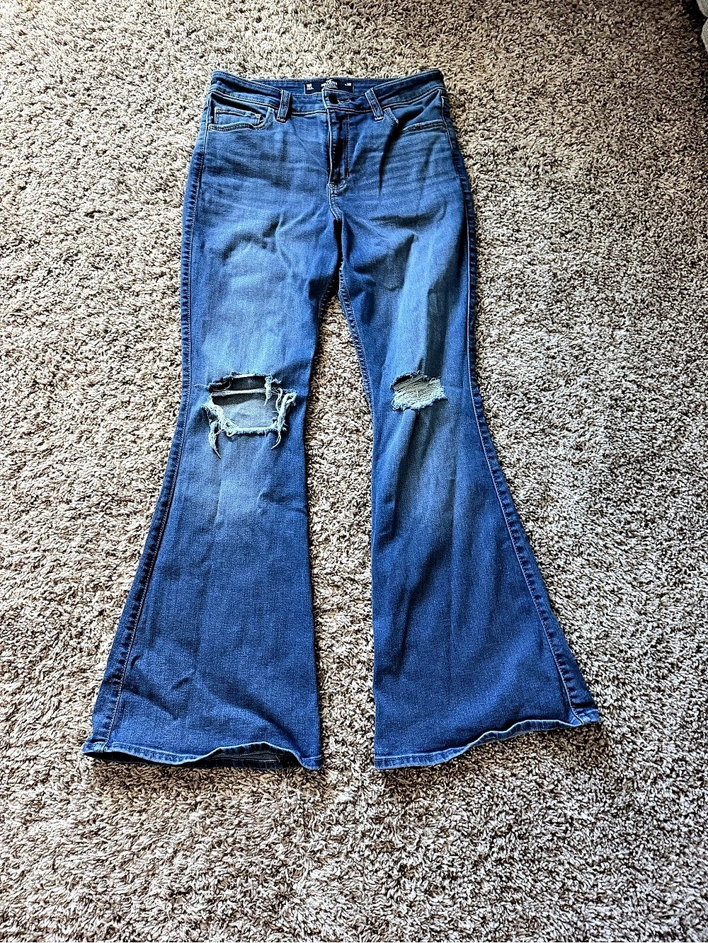 Hollister Flare Distressed Jeans Blue Size 10R